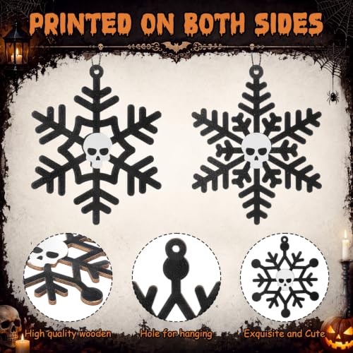 Halloween Skull Snowflake Wooden Ornaments Set - Gothic Hanging Decorations, 36 Pieces, Variation: Snowflake