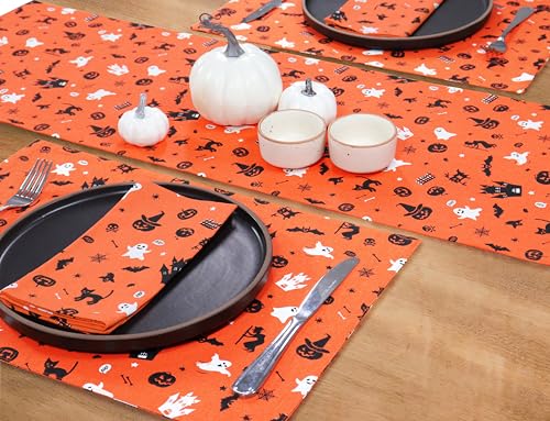Halloween Placemats Set of 4 - 13x19 Inch Ghost Witches Trees Design