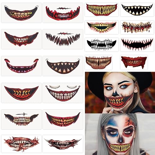 Halloween Big Mouth Face Tattoos 20 Pack Realistic Temporary Tattoo Stickers