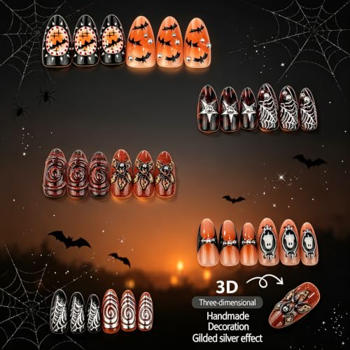 Halloween Fake Nails Set - Medium Almond Press On Nails with Multicolor Variation 52