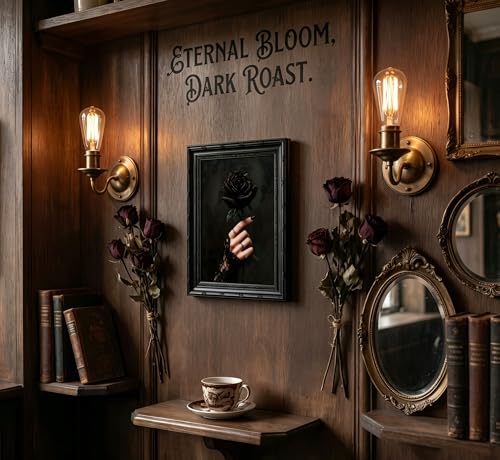 Black Framed Gothic Black Rose Canvas Wall Art 9x11in - Dark Romantic Decor
