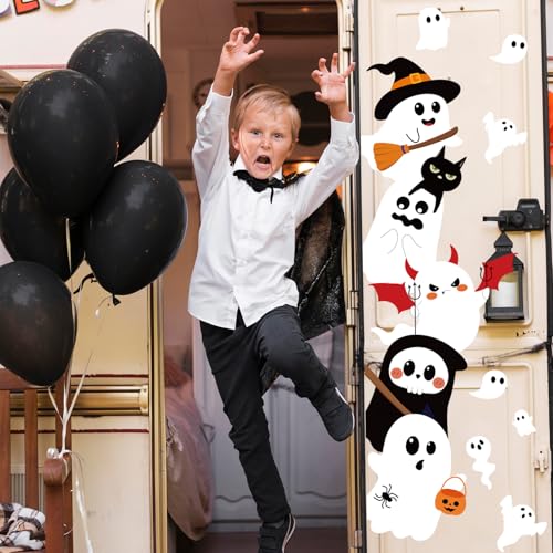 Ghost Halloween Door Stickers - Cute Ghost Wall Decals for Indoor Outdoor Decoration, 35.4 x 11.8 Inches, 2 Sheets
