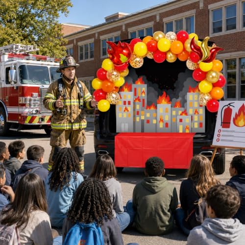 Halloween Fire Themed Car Decorations Kit with Balloons & Backdrop