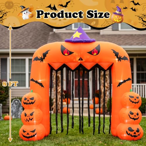 8FT Halloween Inflatable Pumpkin Archway with LED Lights Outdoor Decoration