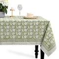 Olive Bloom 60x60 Inch Cotton Block Print Square Tablecloth - Indian Floral Design