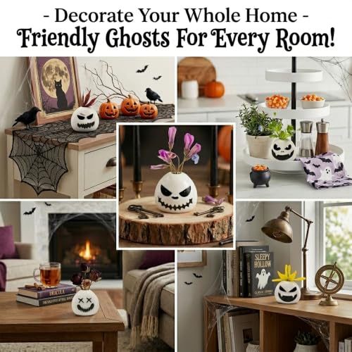 Mini Onigiri Vase Set - 5 Spooky Face Japanese Porcelain Planters, 3 Inch