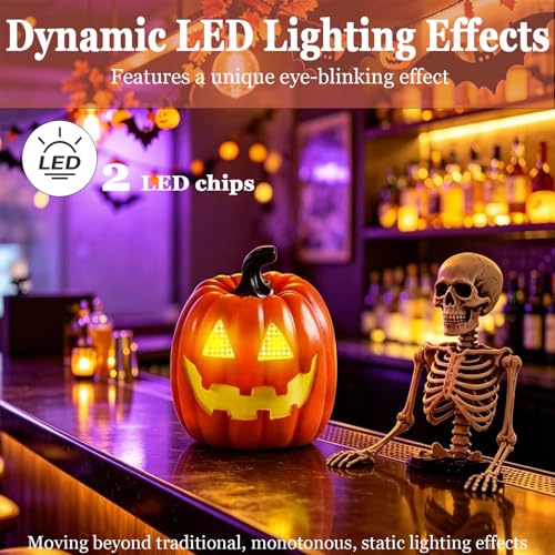 Resin Halloween Jack-o'-Lantern Decor with Blinking Eyes - 5.3 Inch LED Pumpkin Light, Indoor Ornament
