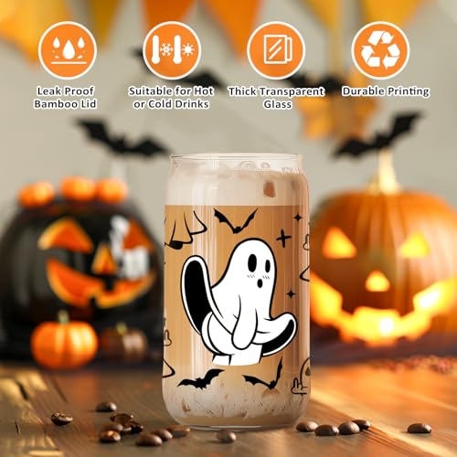 Halloween Ghost Cup with Lid & Straw - Spooky Gift for Women & Kids