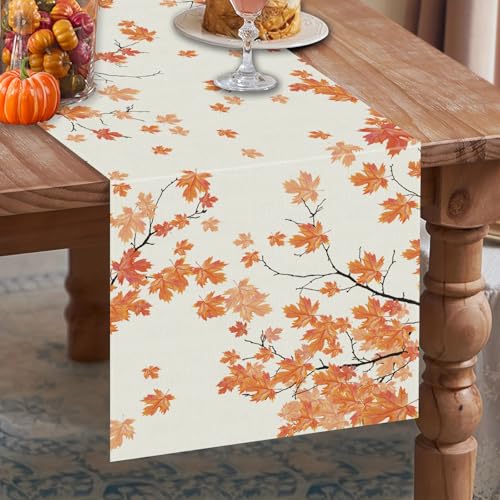 Fall Table Runner Maple Leaf Autumn Harvest Thanksgiving 13 x 72 Inch - Farmhouse Kitchen Decor