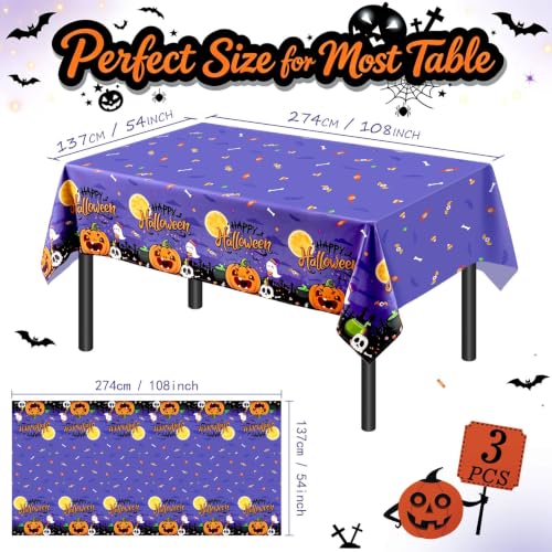 SOGUDE 3 Pack Halloween Tablecloths - Spooky Party Decorations, 54x108 Inches - Halloween Variation