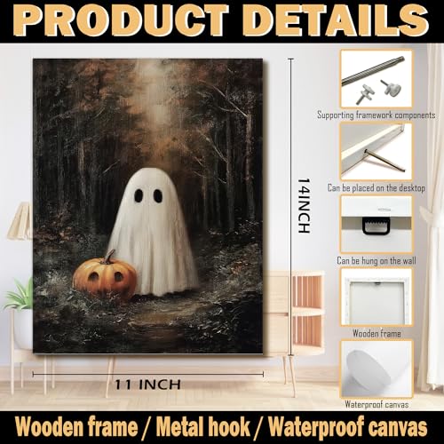 Halloween Ghost Pumpkin Canvas Wall Art - 11x14 Inch Spooky Home Decor