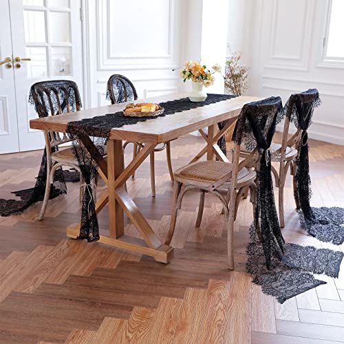 Black Lace Table Runner 14 x 120 Inch Floral Embroidered Fabric Decoration - Variation 10