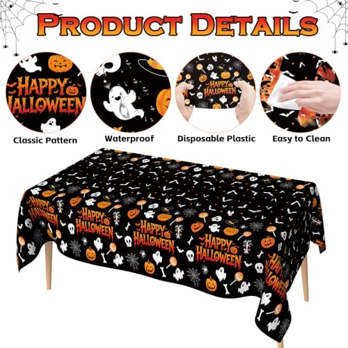 Halloween Tablecloth 2pcs - Disposable Plastic Spider Web Ghost Pumpkin Decor
