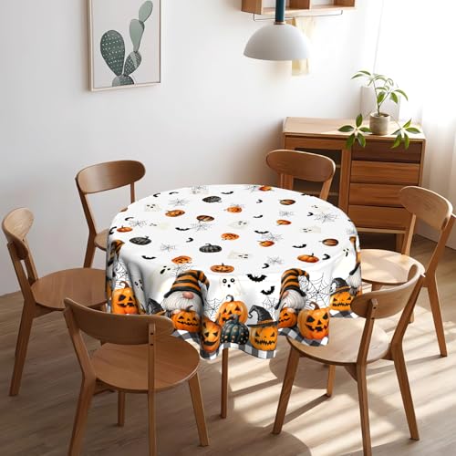 Halloween Pumpkin Gnome Round Tablecloth 60 Inch Fall Autumn Decorations