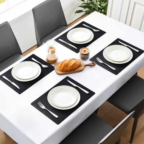 Black Faux Leather Placemats Set of 6 - Rectangular, Durable & Waterproof
