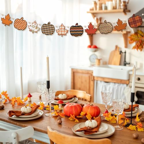 Fall Pumpkin Garland with Wooden Beads - Rustic Autumn Wall Decor - Fall Variation