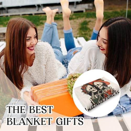 Halloween Friend Blanket for Women 60x50 White Spooky Skull Gift for Besties