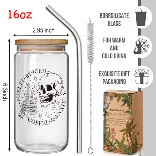 16oz Skull Coffee Mug with Lid & Straw - Funny Skeleton Gift for Women