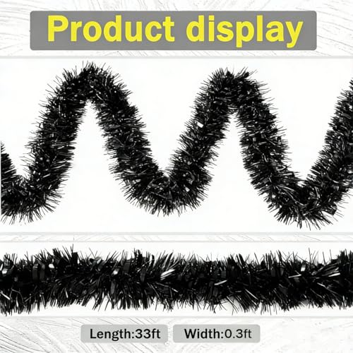 Black Tinsel Garland - 33 Ft Halloween, Gothic, Masquerade & Party Decor - Variation: Black