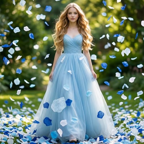 Artificial Rose Petals Set - Dark Blue, Light Blue & White, 1800 pcs for Weddings & Decor