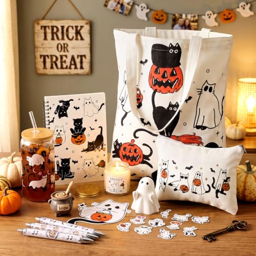 Ghost Cat Halloween Gift Basket Set - Boo Basket Stuffers for Women