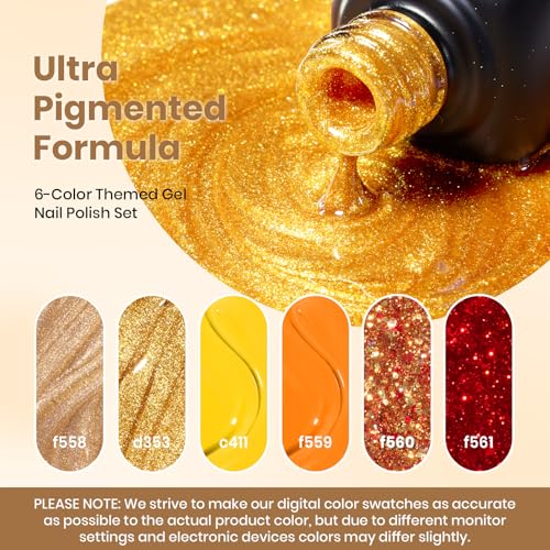 Beetles Fall Gel Polish Set - Mixed Finishes Golden Red Glitter Nail Polish
