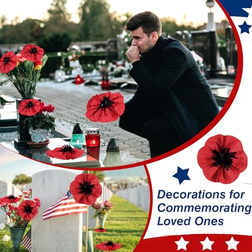 Artificial Poppy Flowers Set - 36 Tissue Paper Red & Black Decorations for Events