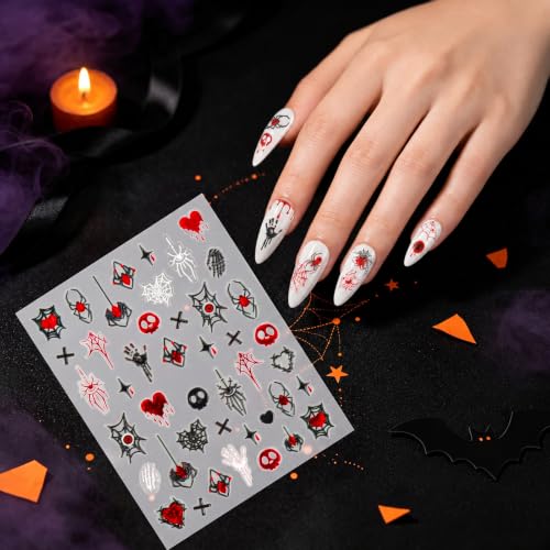 Halloween Nail Stickers - Creepy Horror Nail Decals with Glitter - Demon Night Variation