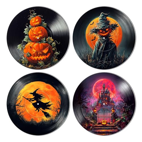 Halloween Wall Decor 4-Piece Set - Horror Pumpkins, Scarecrow, Witch Posters