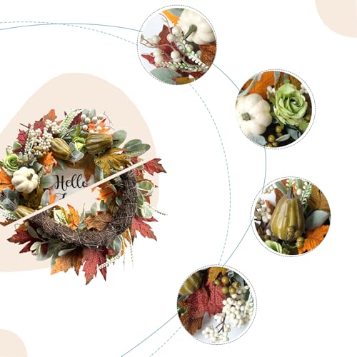 Fall Wreath 22 Inch Autumn Door & Wall Decor with Pumpkin Maple Leaves