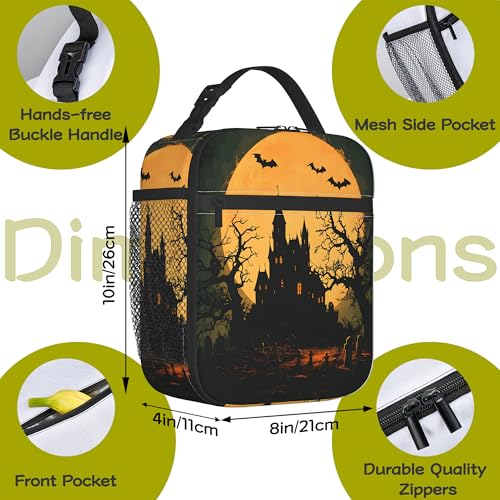 Halloween Gothic Castle Kids Lunch Bag Insulated Cooler with Shoulder Strap Waterproof