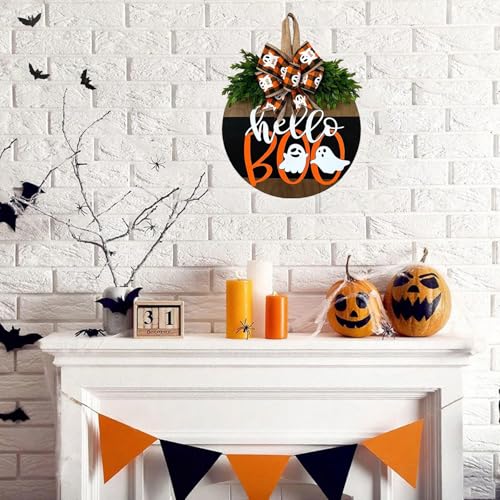 Halloween Ghost Wreath with Bow Decor - Fall Front Door Welcome