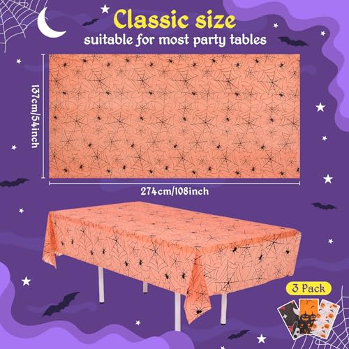 Halloween Spiders Disposable Tablecloths 54x108 Inch Set with Banner - Halloween-Spiders