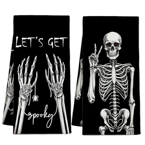 Halloween Skeleton Hand Kitchen Towels Set of 2 - Black-3 Spooky Decor Gift