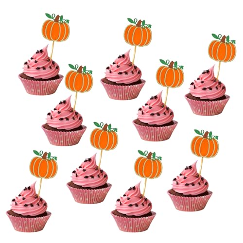 Fall Pumpkin Cupcake Toppers - 12 Glitter Pumpkin Party Decorations