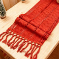 Christmas Table Runner 12 x 108 Inches Red Tassel Rustic Cotton Linen Holiday Decor