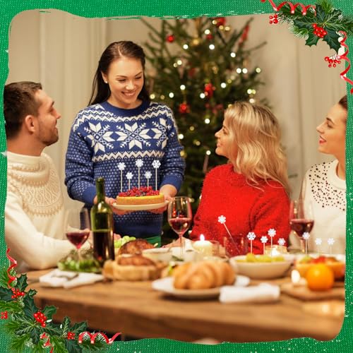 Christmas Snowflake Cocktail Picks - White Bamboo Toothpicks for Food & Drinks