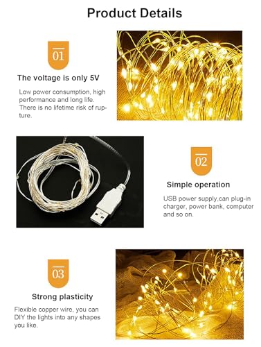 USB Powered Fairy String Lights - Warm 2m 20 LEDs for Desk Office Christmas Party Decoration - Variation of Warm / 5