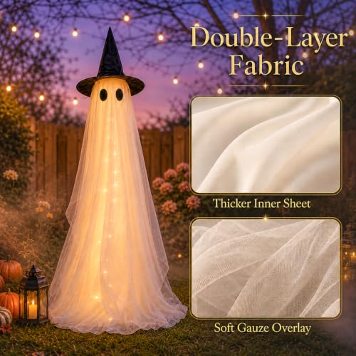 2 Pack 5Ft Large Light Up Ghost Decorations - Outdoor Halloween Yard, Porch & Garden