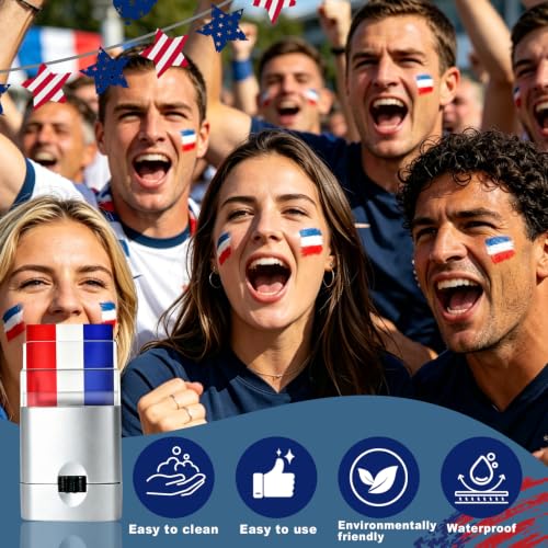 3 Pack Red White Blue Face Body Paint Sticks for 4th of July Sweatproof & Long-Lasting