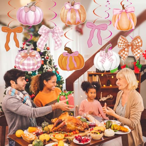 Pink Bow Pumpkin Fall Party Decorations - 20 Hanging Swirl Bows & Ribbons (Variation: 20 Bow Pumpkin)
