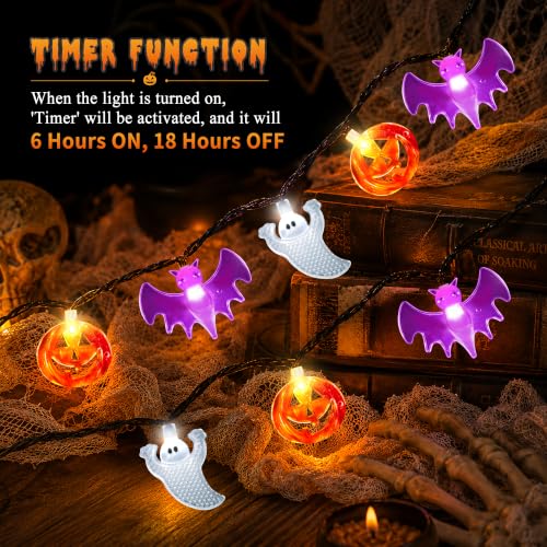 Halloween String Lights Battery Operated 20FT 30 LEDs with Timer - Pumpkin Bat Ghost Variation