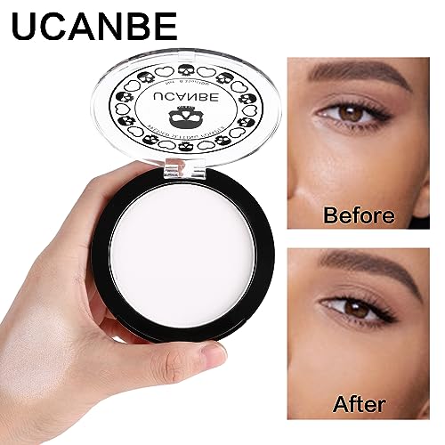 UCANBE Translucent White Pressed Setting Powder for Halloween & Special Effects, Matte Finish, Long-Lasting Makeup, Portable Compact