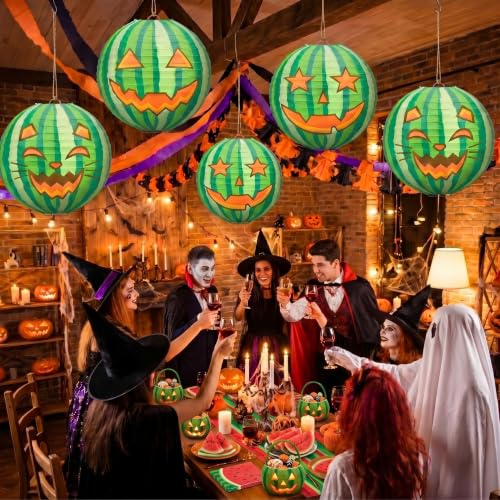 Watermelon Paper Lanterns Set - 16 Summer Halloween Party Decorations