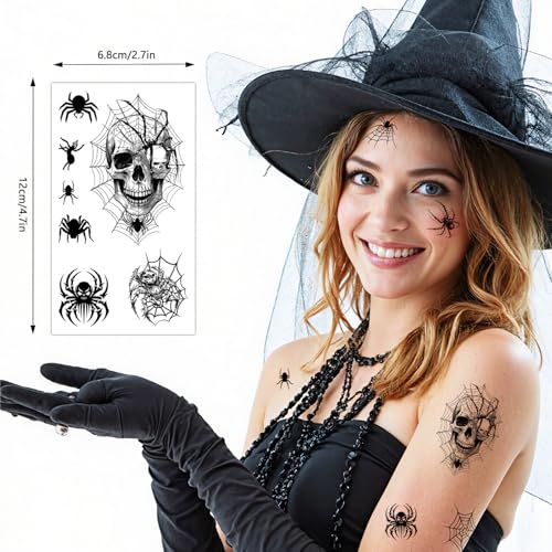 Halloween Spider Temporary Tattoos Set - 20 Sheets, Body & Face Art