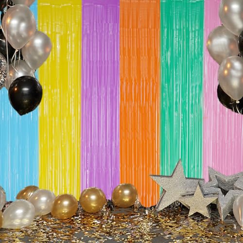 Pastel Rainbow Foil Fringe Backdrop 2 Pack - Shiny Tinsel Curtains for Party & Photo Booth