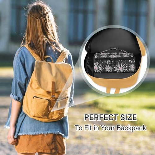 Kids Halloween Pink Spider Insulated Lunch Bag - Portable Mini Cooler with Spider Web Design - Variation Multi14