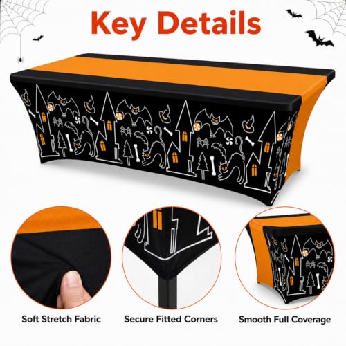 Halloween Gothic Castle Tablecloth 2 Pack - Black & Orange, 6 ft, Classic Halloween, Variation of THIS listing