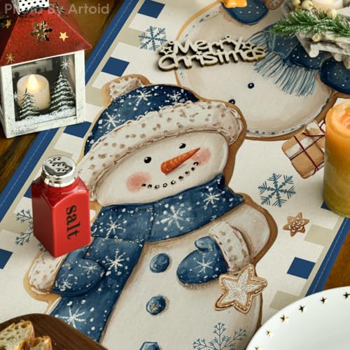 Snowman Gift Table Runner 13x60 Inch Winter Home Decor Blue Variation of THIS Listing