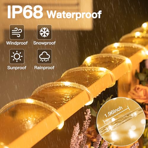 100ft LED Rope Lights Outdoor Waterproof String Lights with Remote - Warm White